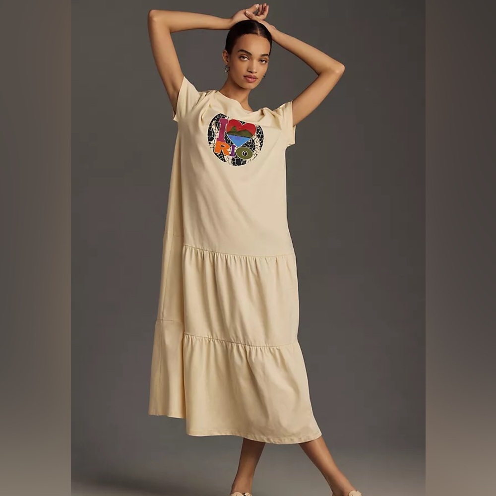 Farm Rio Short-Sleeve Tiered T-Shirt Midi Dress